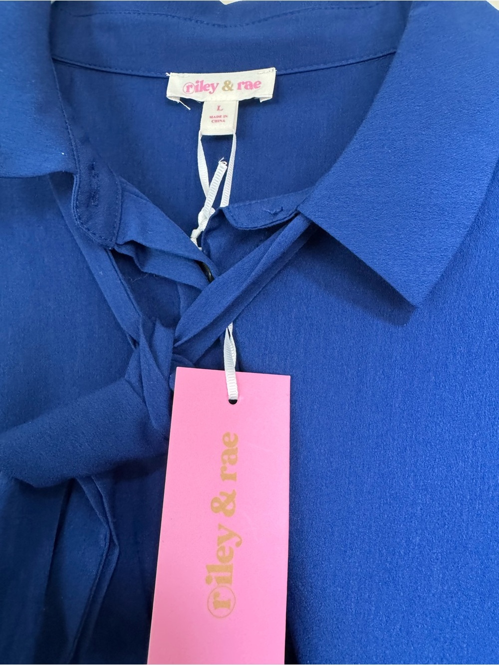 Riley & Rae Cobalt Blue Tie-Front Blouse